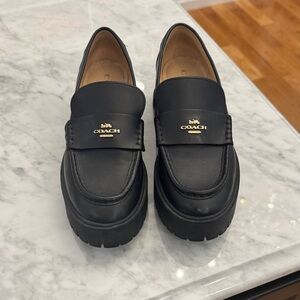 Coach Black Leather Womens Slip-On Loafers
